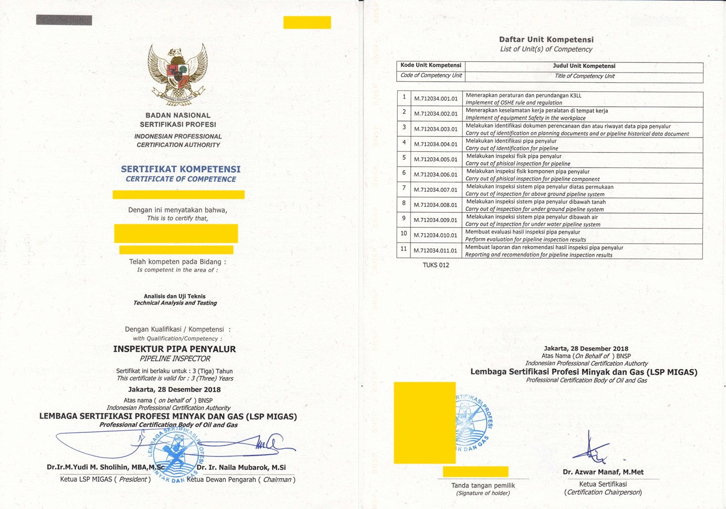 Inspektur Pipa Penyalur Slv Metropolitan Indonesia